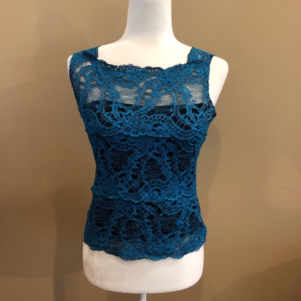Kay Celine Turquoise Lace Tank, Size M